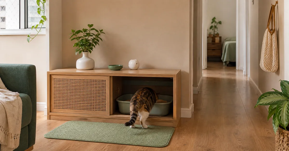 O banheiro do gato não precisa dominar a sala