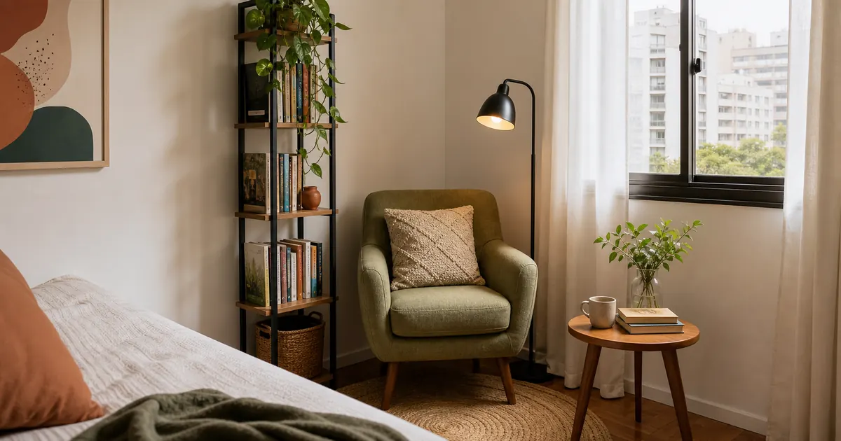 Cantinho de leitura no quarto sem apertar a cama