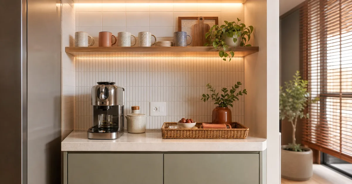 Canto do café em cozinha pequena: guia 2026