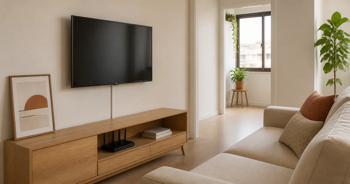 A sala fica mais leve quando a TV deixa de expor os cabos