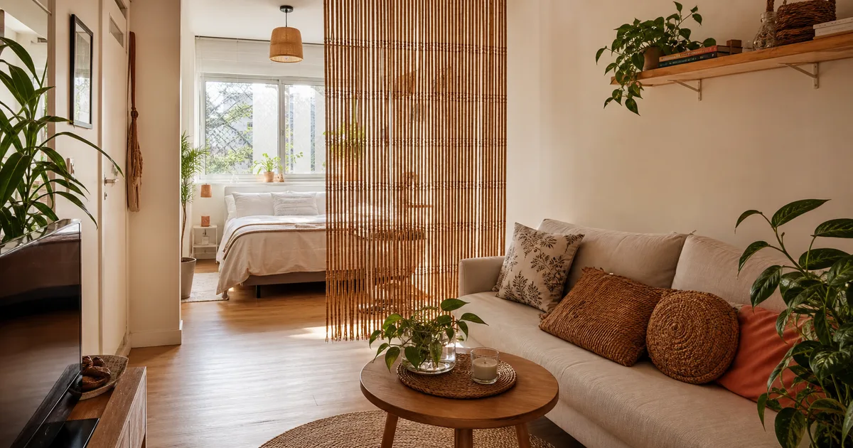 Cortina de bambu resolve a kitnet sem parede