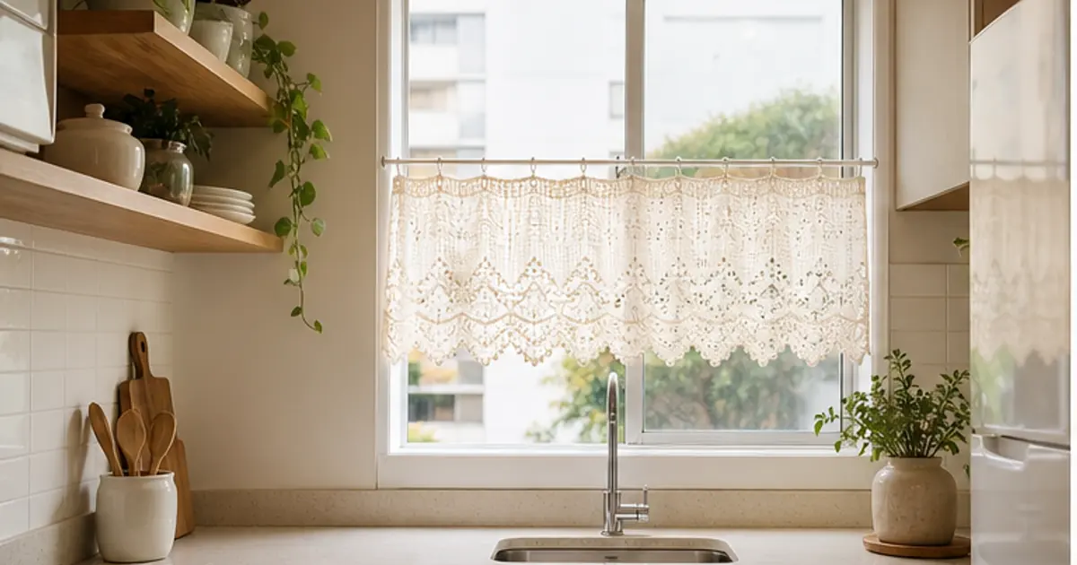 Cortina de renda na cozinha sem envelhecer o apê