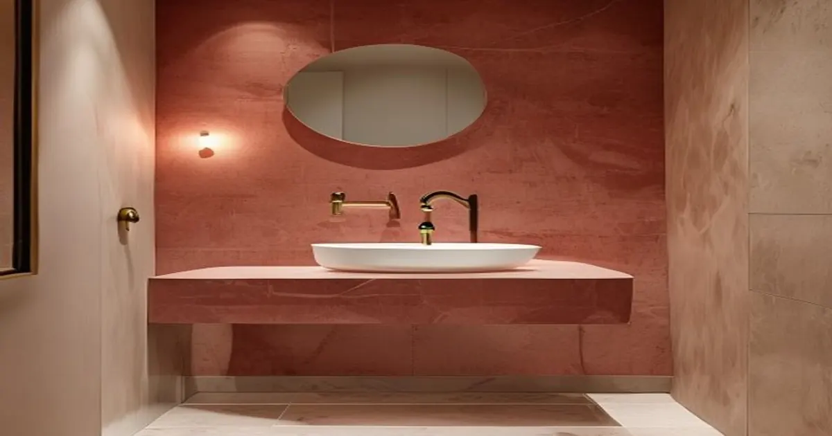 Mármore vermelho no lavabo pequeno pesa ou valoriza?