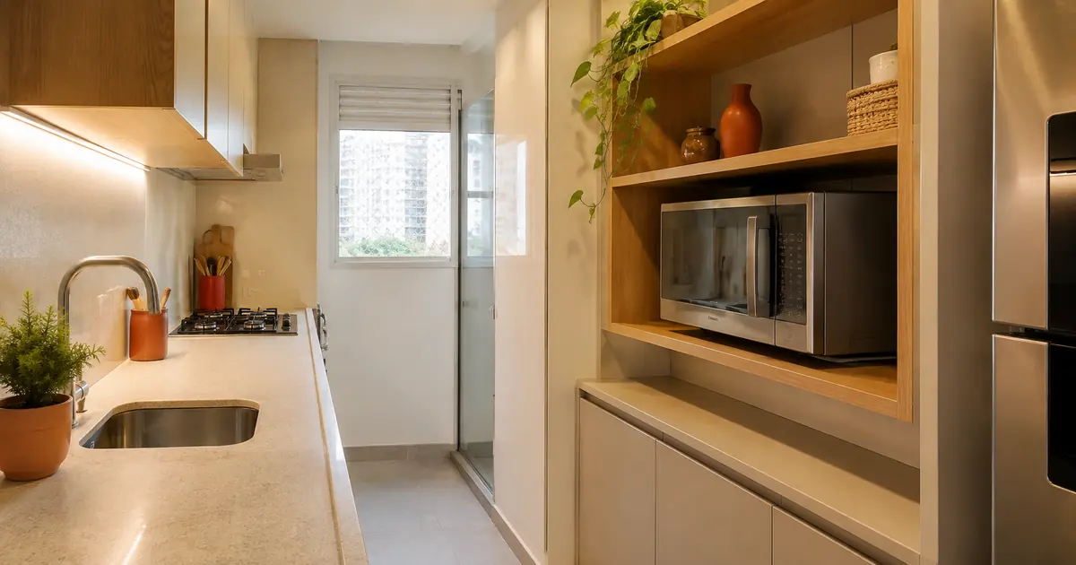 O micro-ondas não precisa morar na bancada da cozinha pequena