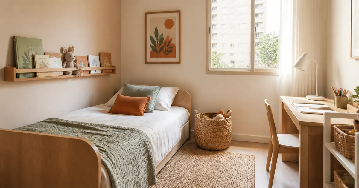 Quarto infantil pequeno sem tema fixo e com personalidade