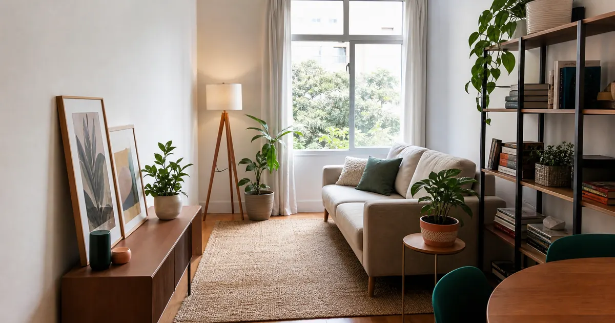 Sala de apartamento alugado sem furar parede: guia 2026